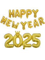 Happy New Year 2025 Balloons Gold Number 2025 Foil Balloons Happy New Year Letters Balloon Banner Gold New Years Eve Party Decor