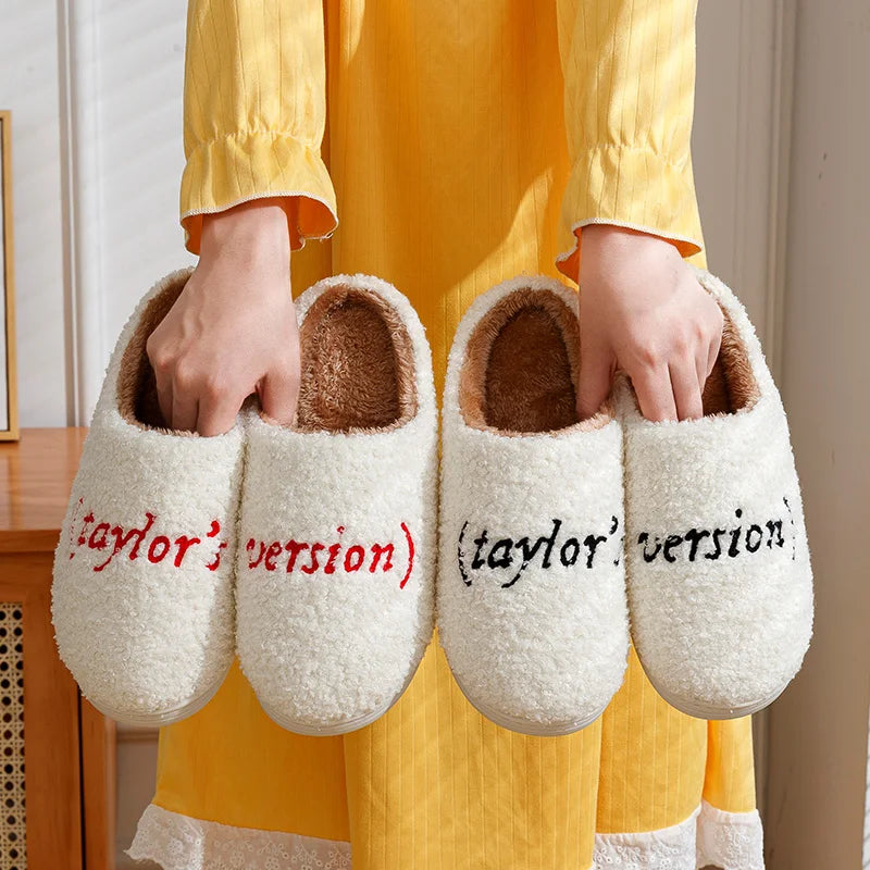 Fashion Version Slippers Winter Men's Women Home Warm Anti-slip Soft Sole Indoor Bedroom Couple Casual Plush Shoes