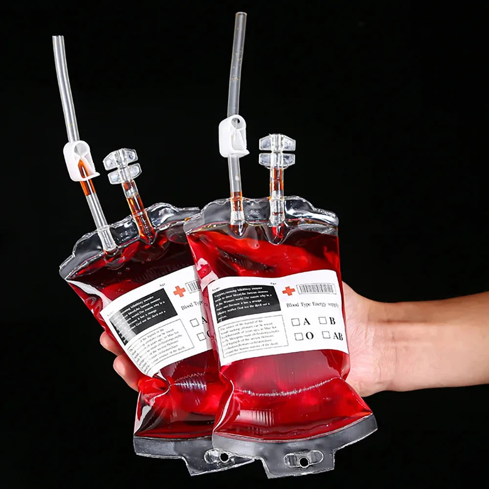 350ml Halloween Blood Bags for Drinks,Blood Bags of Vampire,Energy Drink Bags,Drinkable Blood Bags,Halloween Scary Props