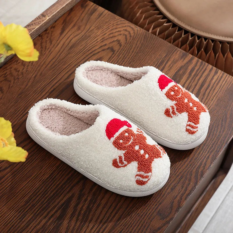 Christmas Elk Cotton Slippers For Women Men Winter Cute Cartoon Slippers Indoor Non Slip Couple Floor Slides Home Plush Shoes