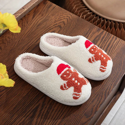Christmas Elk Cotton Slippers For Women Men Winter Cute Cartoon Slippers Indoor Non Slip Couple Floor Slides Home Plush Shoes