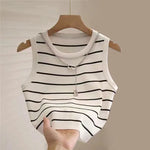 New waistcoat women wear striped wide edge temperament summer top short knit sleeveless bottom shirt