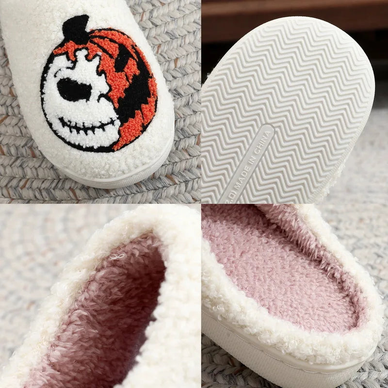 Christmas Elk Cotton Slippers For Women Men Winter Cute Cartoon Slippers Indoor Non Slip Couple Floor Slides Home Plush Shoes