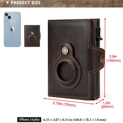 Anti-scan Magnet Credit Card Holder Wallet Genuine Leather Automatic Pop Out Aluminum Smart Wallets Luxury AirTag Purse Set