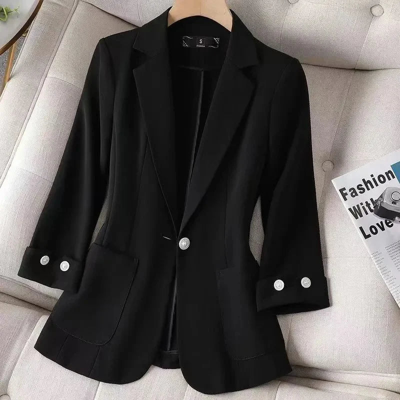 Spring Autumn Casual Suits Jacket Women 2024 New Loose White Suit Collar Thin Coat Fashion Elegant Single Buckle Blazer Female