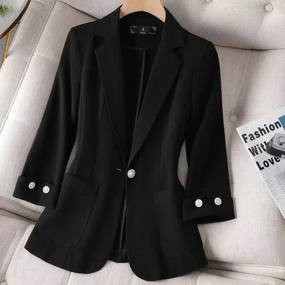 Spring Autumn Casual Suits Jacket Women 2024 New Loose White Suit Collar Thin Coat Fashion Elegant Single Buckle Blazer Female