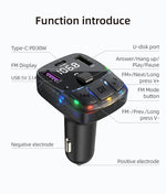 Car Charge Bluetooth 5.3 FM Transmitter Handsfree Car Radio Modulator