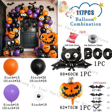 Halloween Balloons Garland Arch Eye Ballon with Bats Pumpkin Purple Orange Black Ballon for Birthday Party Halloween Decorations