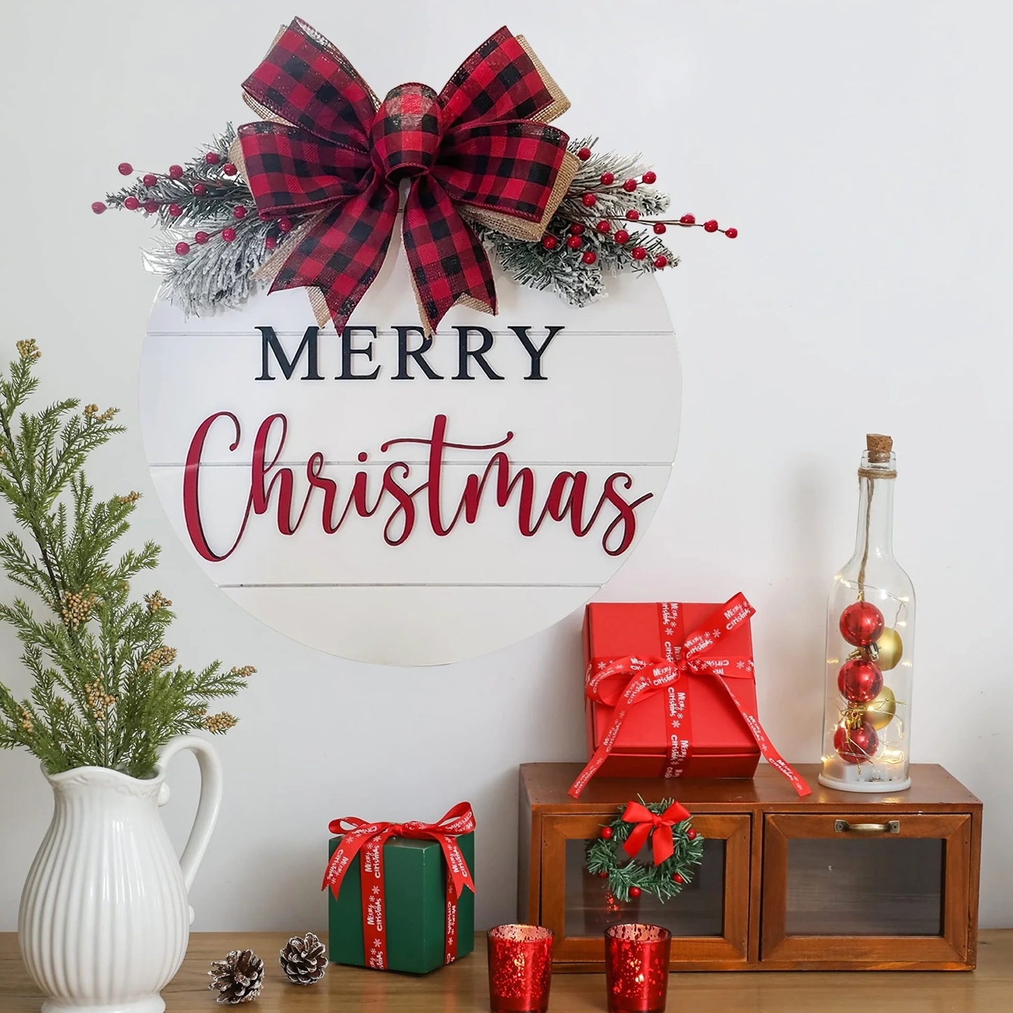 Merry Christmas Wooden Hangings Sign Christmas Wreaths Front Door Sign Festive Outdoor Home Ornament 2025 New Year Festival Prop