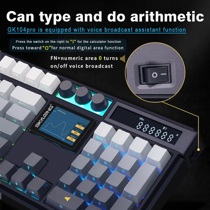 SKYLOONG GK104 Pro Full-Size 3-Mode Wireless Mechanical Keyboard with 2.0 Screen 3 Knobs Hot-Swappable Silent Switch PBT keycaps