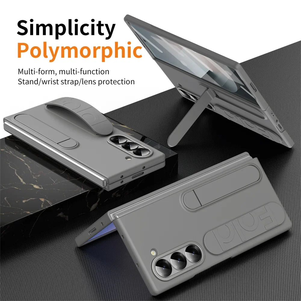 Luxury Wristband Invisible Bracket Case for Samsung Galaxy Z Fold 6 5 4 3 7 fold6 Hand Wrist Strap Folding Stand Silicone Cover