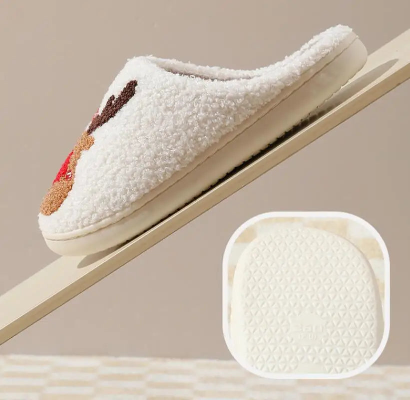 New Christmas Elk Cotton Slippers For Men Women Halloween Mask Home Slip Resistant Couples Indoor Plush Cotton Shoes In Winter