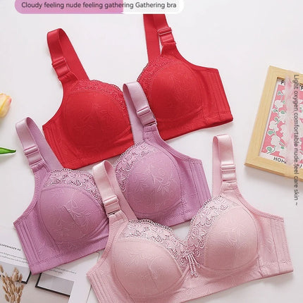 New Large Size Sexy Luxury Lace Non-steel Ring WOMEN'S Bra Push up Comfortable Four Rows of Buckle Thin Section Ladies Underwear