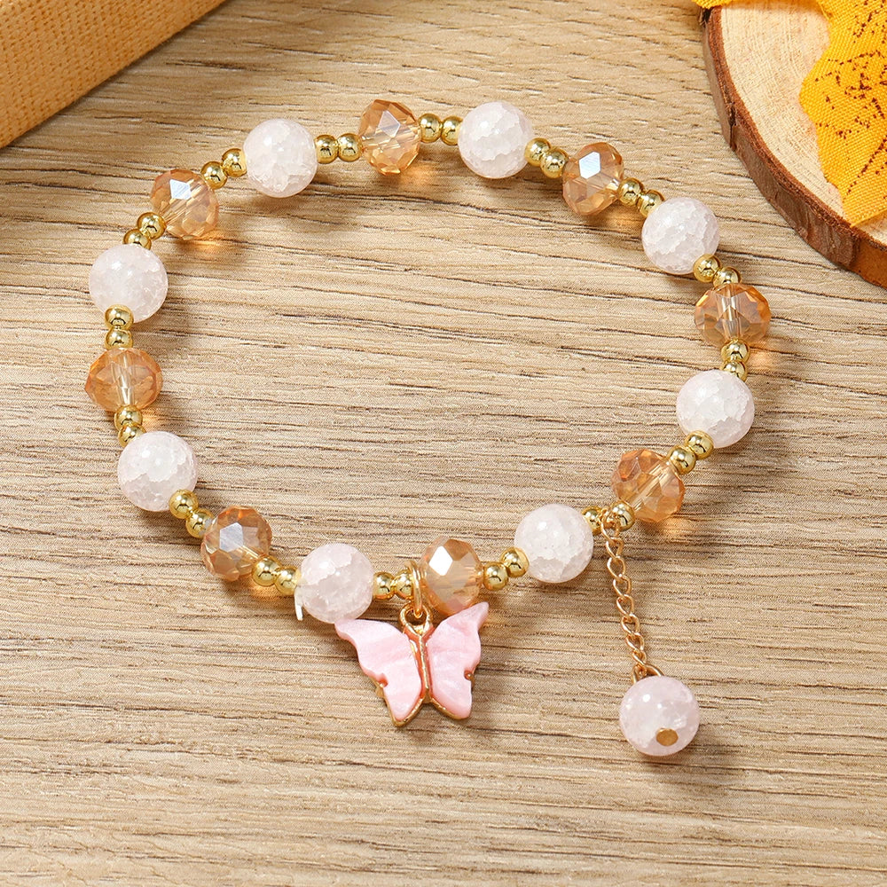 Pop minimalist and personalized crystal internet celebrity butterfly bracelet with colorful beaded design, fashionable bracelet