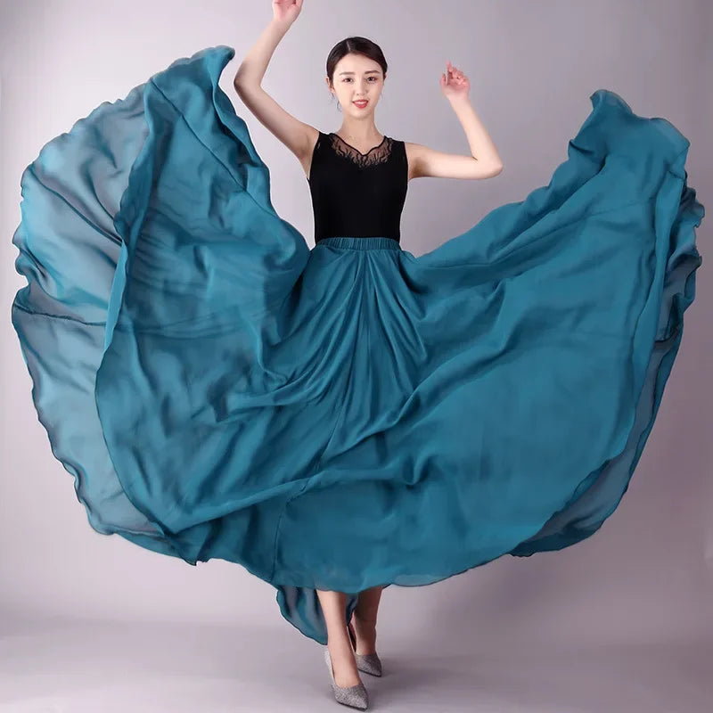 720 Degree Double Layer Chiffon Modern Dance Skirt Long Dress For Square Dance Practice Xinjiang Trousers