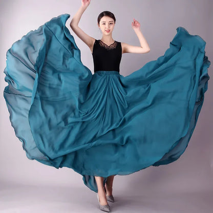720 Degree Double Layer Chiffon Modern Dance Skirt Long Dress For Square Dance Practice Xinjiang Trousers