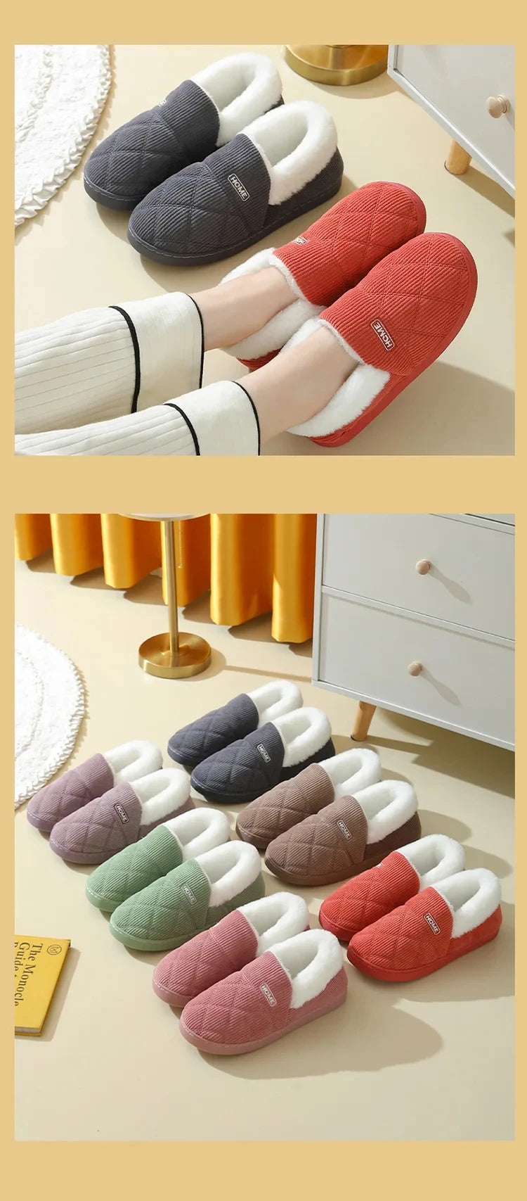 Eyriphy Winter Warm Plush Slippers Women Comfort Warm Cotton Shoes Soft Sole Indoor Outdoor Bedroom Slides Female Lovely Slipper