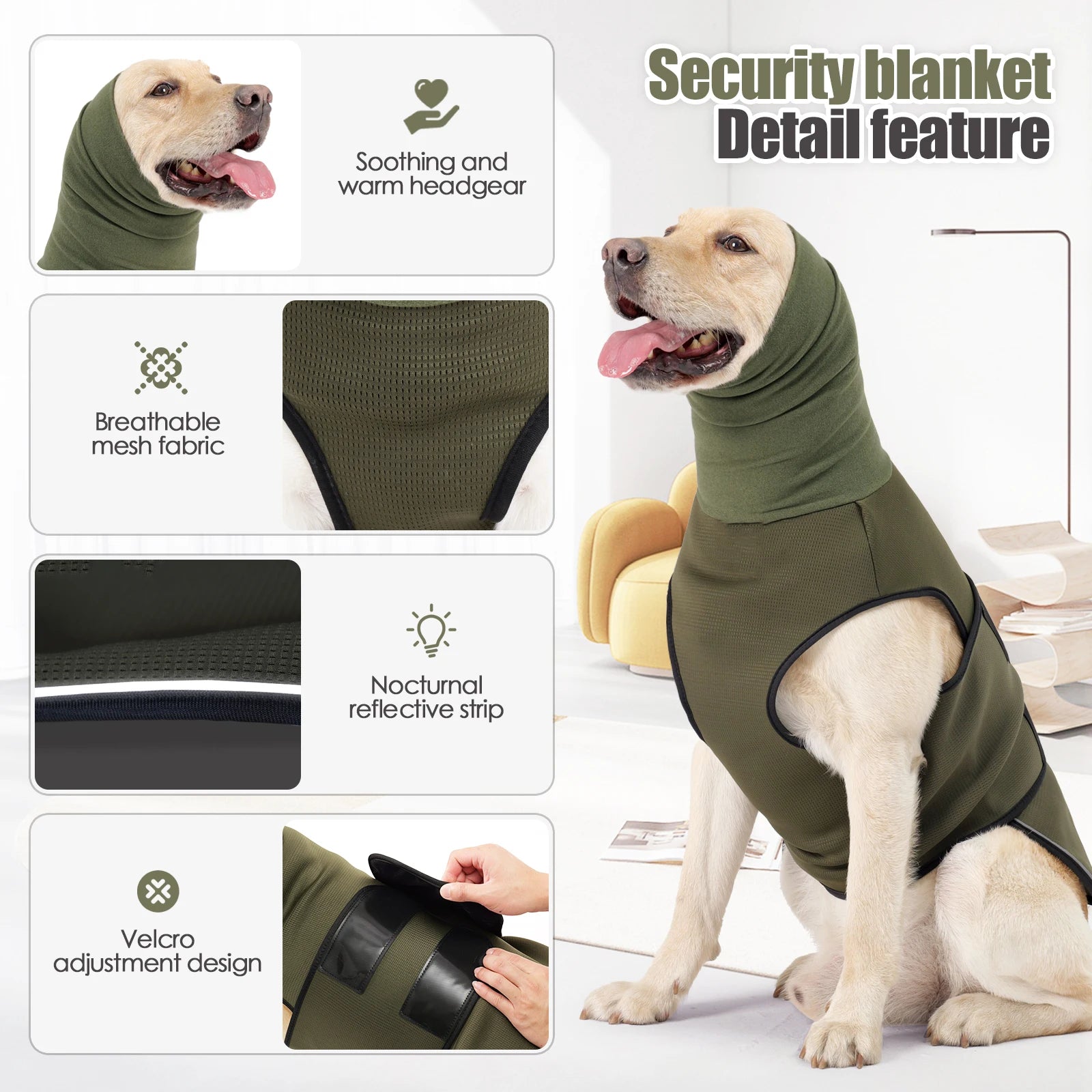 Dog Anxiety Vest and Coat-Keep Pet Calm, Dog Jacket for Thunder, Fireworks, Anti Anxiety Vest for Dogs and Cat Body and Ear