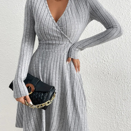 New for autumn/Winter 2024 Women Knit Slim Sexy Bodycon Dress V-Neck Long Sleeve Dress Solid Casual Midi Sweater Dress