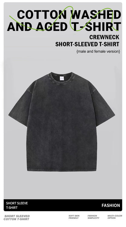 American Style Retro Heavyweight Solid Color Short Sleeved T-shirt Men Women Summer Street Trendy Washed Old Oversized Clothes