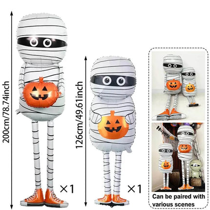 Halloween Mummy Holding Pumpkin Aluminum Foil Balloon Black Orange Prank for Halloween Party Decoration Horror Elements Ornament
