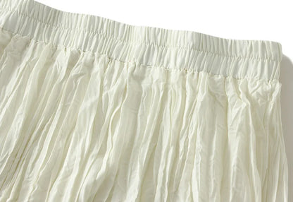 UCXQ Simple Luxury Multi Solid Colors Pleated Skirt For Women's Large Hem Folds A-line Skirts Female 2024 Spring Autumn 23A7004