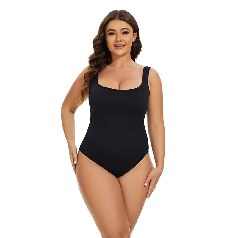 GUUDIA Ribbed Tummy Jumpsuit Daily Shaper Bodysuits Light Control Compress Tummy Control Open Crotch Shapewear Suits Open Crotch