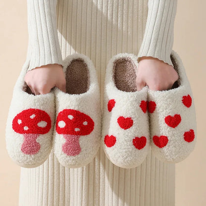 Christmas Elk Cotton Slippers For Women Men Winter Cute Cartoon Slippers Indoor Non Slip Couple Floor Slides Home Plush Shoes