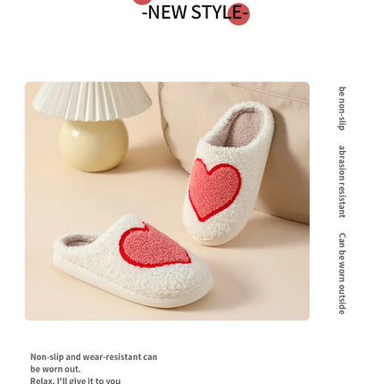 House Slippers for Women, Cute Big Small Heart, Fluffy Cozy Home Comfy Shoes for Ladies, Indoor Slippers for Winter, Mushroom