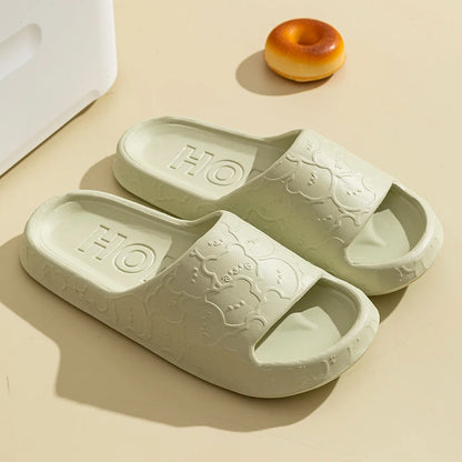 Women's Slippers Summer Cartoon Bear Printting Indoor Comfortable Soft Sole Slides Slip-on Bathroom EVA Flat Heel Fashion Shoes