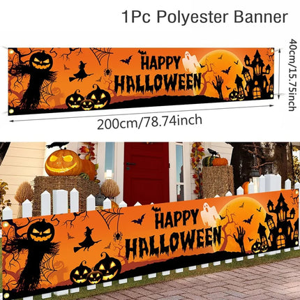 Ghost Halloween Pumpkin Banner Retro Halloween Party Signs Banner Decorations Fence Yard Porch Sign Outdoor Terror Decorations