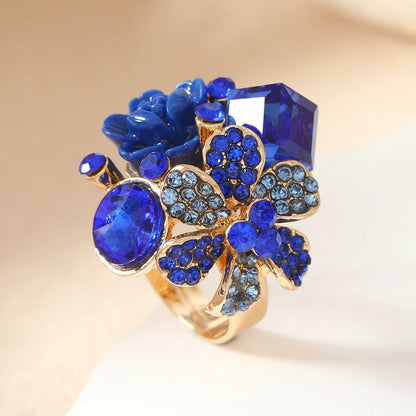 1PCS Flower Ring Cross border Jewelry Colorful Crystal Gemstone Open Ring Personalized Fashion Resin Flower Ring Ring Ring Ring