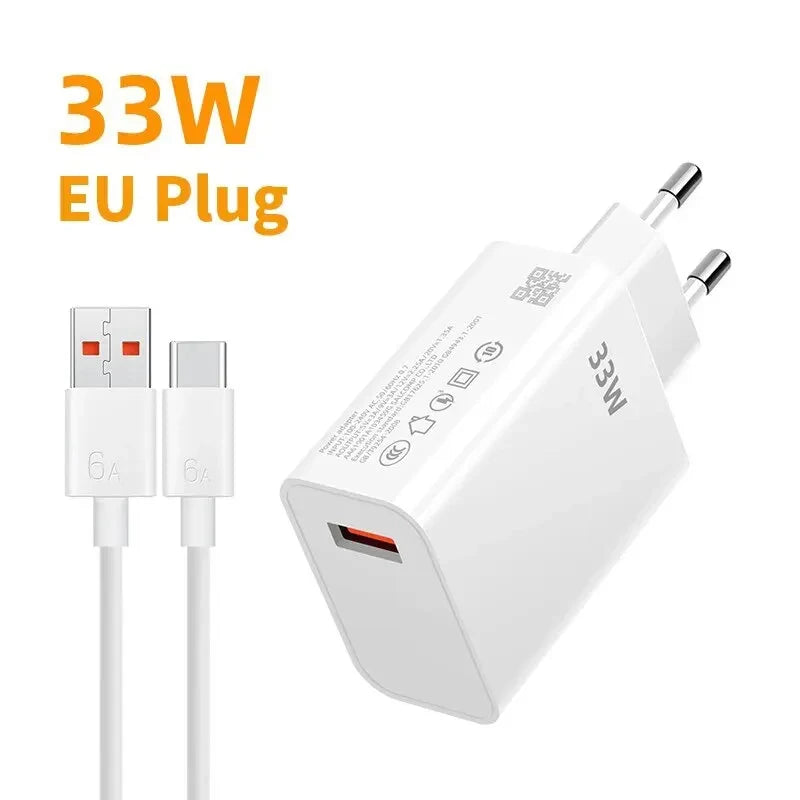33W USB Charger Quick Charge 3.0 Fast Charging Mobile Power Adapter For Xiaomi Huawei Samsung Phone Charger with 6A Cable Charge