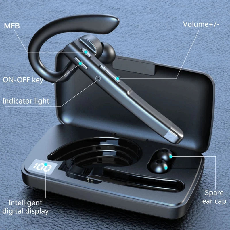 YYK520 Bluetooth Headset Noise Cancelling Sports Earphone Waterproof Digital Display Headphones Single Ear Earbuds Over-Ear