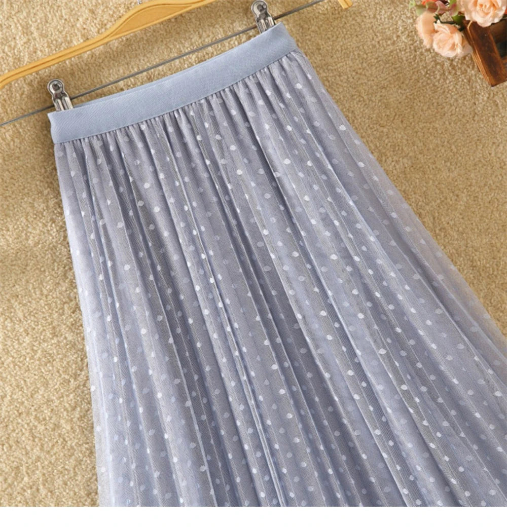 Tutu Tulle Long Maxi Skirt Women Fashion 2023 Korean Cute Pink High Waist Pleated Skirt Mesh Female Lady Aesthetic Faldas