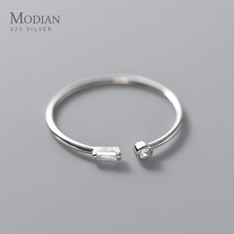 Modian Real 925 Sterling Silver Simple Thin Clear CZ Finger Rings Adjustable 14K Gold Ring For Women Wedding Jewelry Gifts