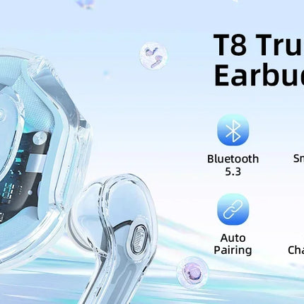 Wireless earphone Bluetooth earbuds Transparent Digital Display TWS Mecha Style For Acefast T8 Sports Headphones