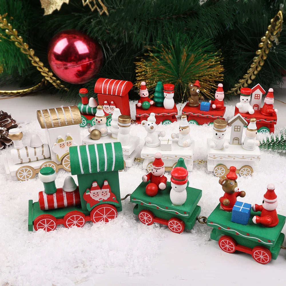 Wooden Train Christmas Ornaments Santa Cake Decoration Merry Christmas Navidad New Year Party Table Decoration Kids Gifts Toys