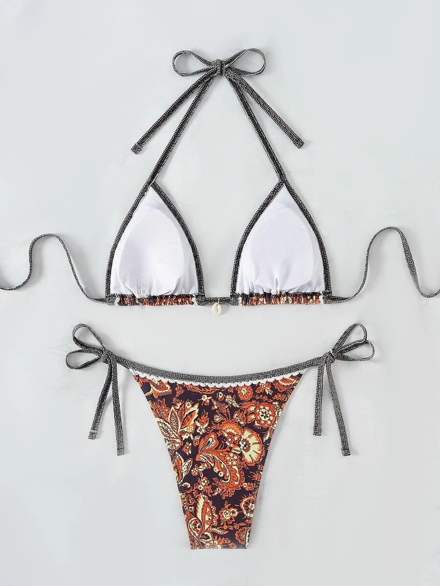 2025 Halter String Triangle Two Piece Bikini Women Swimwear Female Swimsuit Bathers Bathing Swimming Suit Beachwear Summer