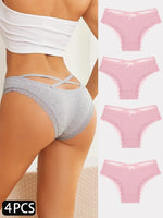 4PCS Women's Cotton Briefs Sexy Female Underpants Elasticity Comfortable Underwear Panties Lingerie S-XL  Solid Color Intimate