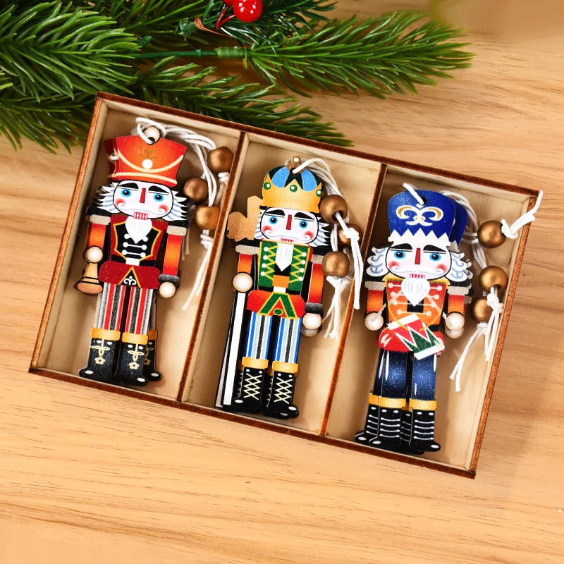 Christmas Nutcracker Soldier Wooden Pendant Xmas Tree Hanging Ornaments 2024 Navidad Decoration for Home 2025 New Year Gifts