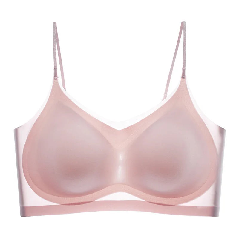 Ultra-thin Ice Silk Padded Bra Seamless Underwear Women's Thin Section  Sling Beautiful Back Vest Tops Big Chest Small Sleep Bra