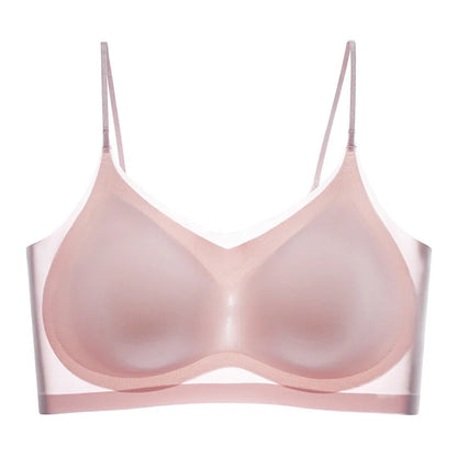 Ultra-thin Ice Silk Padded Bra Seamless Underwear Women's Thin Section  Sling Beautiful Back Vest Tops Big Chest Small Sleep Bra