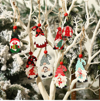 9/12pcs Christmas Dwarf Wooden Pendant Christmas Tree Hanging Ornaments New Year 2024 Christmas Gift Decorations Noel Home Decor