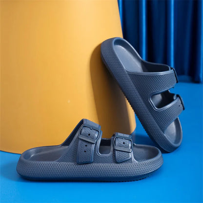 Fashion Buckle Thick Platform Slippers Women Home Soft Sole eva Cloud Slides Sandals Woman 2023 Summer Non Slip Beach Flip Flops