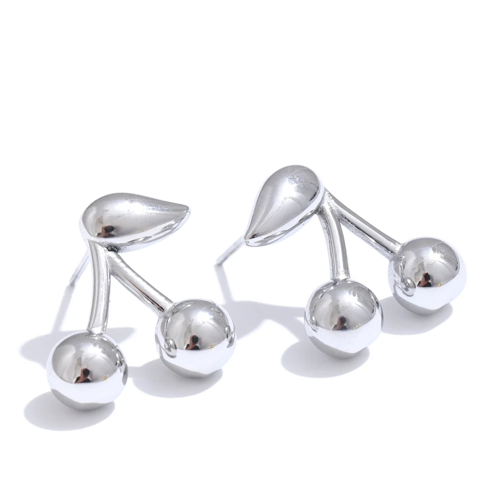Yhpup 316L Stainless Steel Metal Chic Cherry Golden Stud Earrings Water Resistant Charm Fashion Jewelry 18K PVD Plated Wholesale