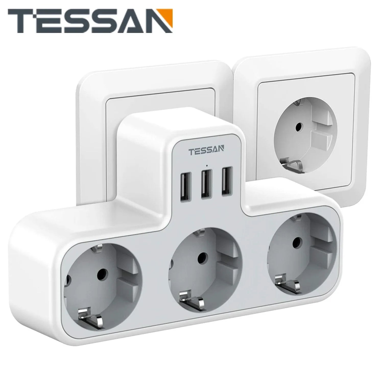 TESSAN EU Plug Power Strip with 3 AC Outlets +3 USB Ports, 6 In 1 Wall Charger Power Socket Adapter Overload Protection for Home