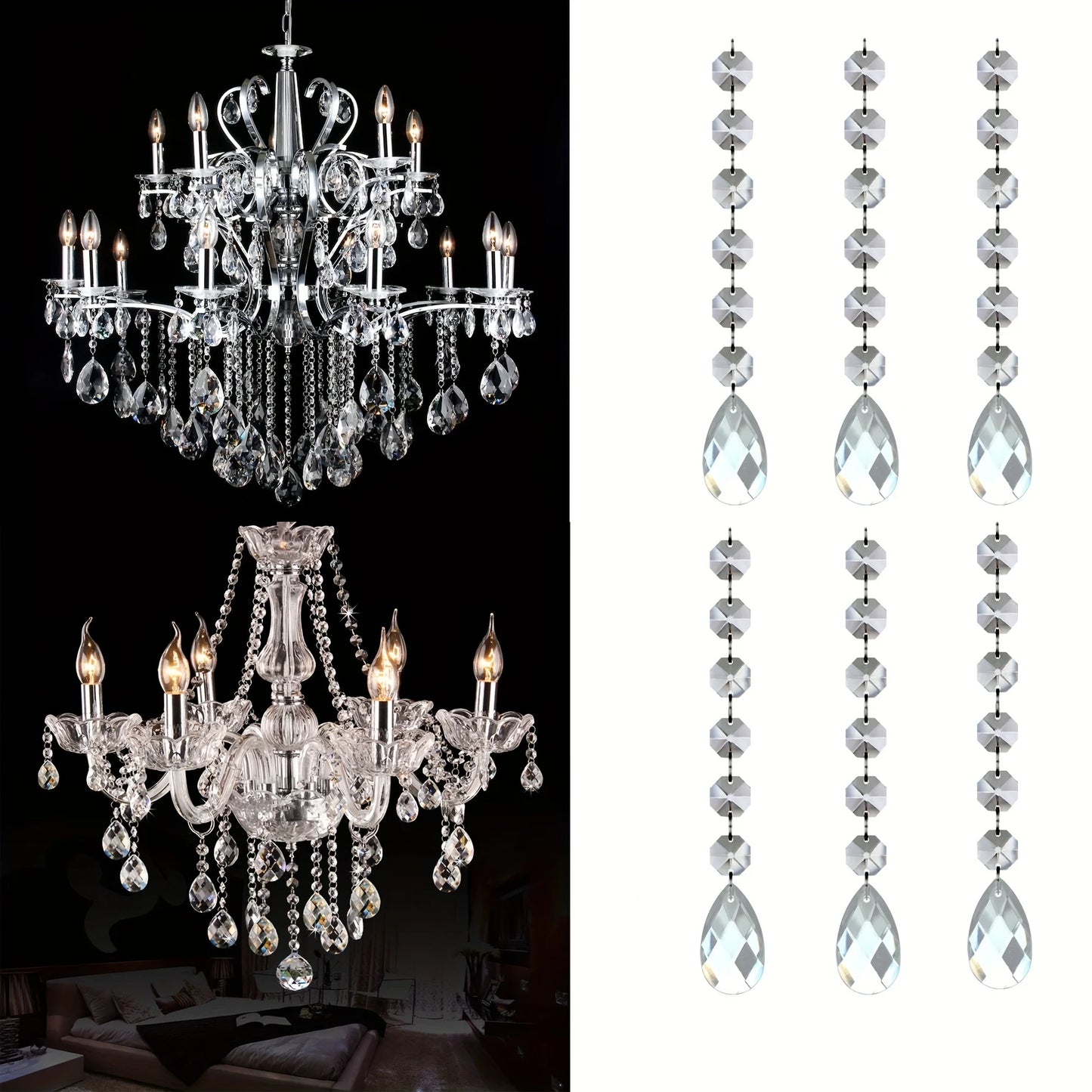 60 Strings of 17.5CM Acrylic Teardrop Crystal Pendant Transparent Garland Curtain Chandelier Pendant Wedding Party Decoration