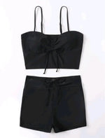 Drawstring Front Shorts Bikinis 2025 High Waist Swimsuit Women Swimwear Female Bathers Bathing Swimming Swim Suit Beachwear