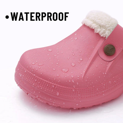 Comwarm New Fuzzy House Slippers For Women Men Winter Waterproof Garden Shoes Soft Plush Slippers Outdoor Warm Furry Clogs Slide